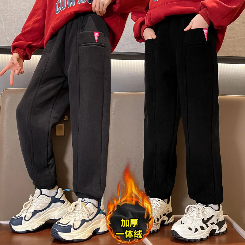 女童加绒卫裤灯芯绒儿童秋冬新款一体绒直筒裤中大童女孩长裤子潮