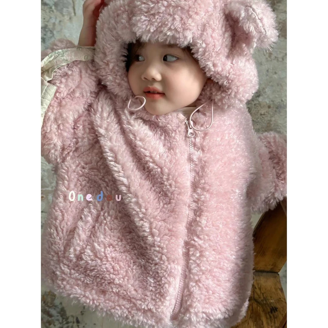 One豆~小耳朵毛毛两件套2891 外套+裤子两件套