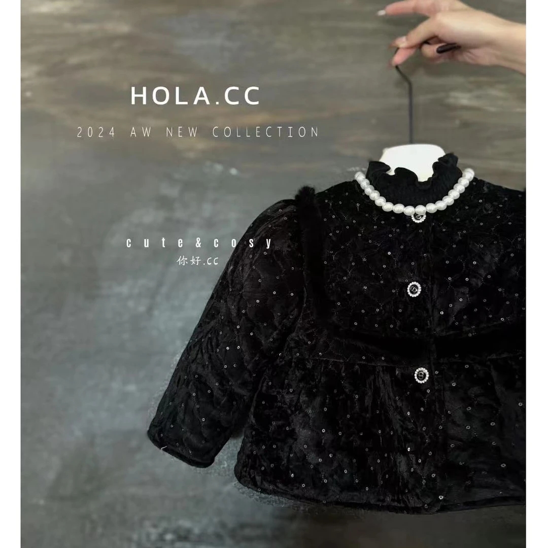 HOLA.CC·冬~亮片丝绒绗棉外套8638