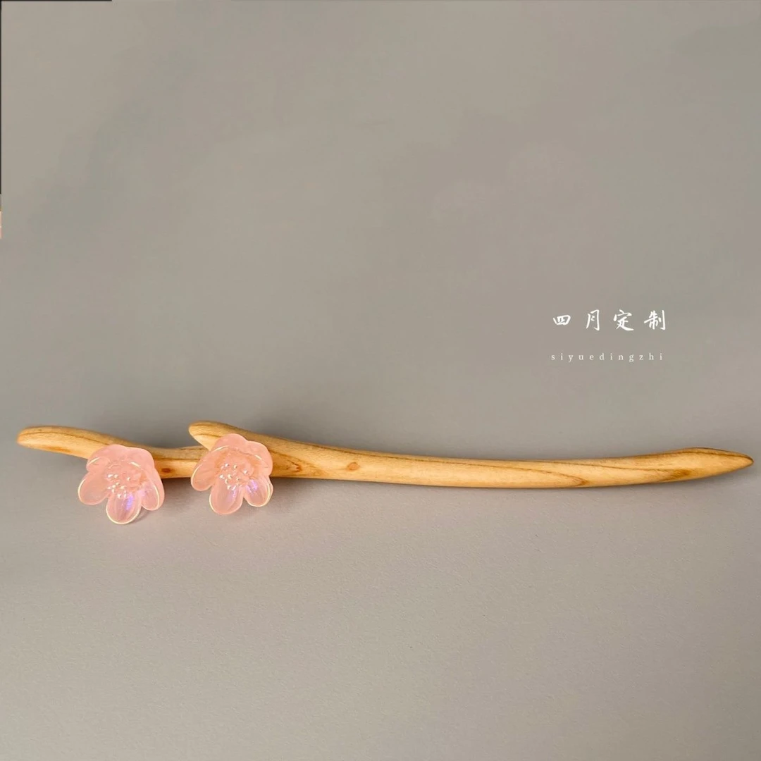原创天然桃木桃花新中式中国风韵味温柔甜美发簪子发饰国潮风