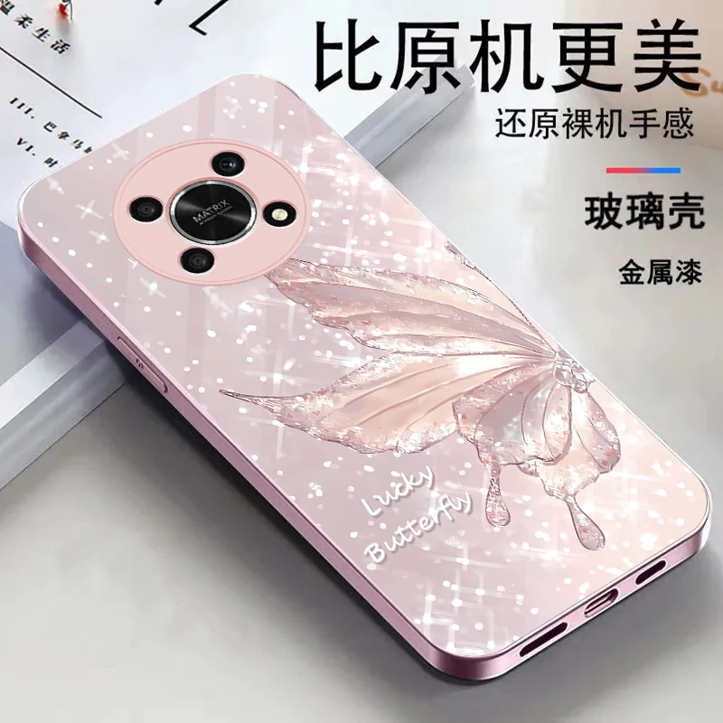 新款【荣耀X30】春季仙气蝴蝶金属漆玻璃全包防摔手机壳