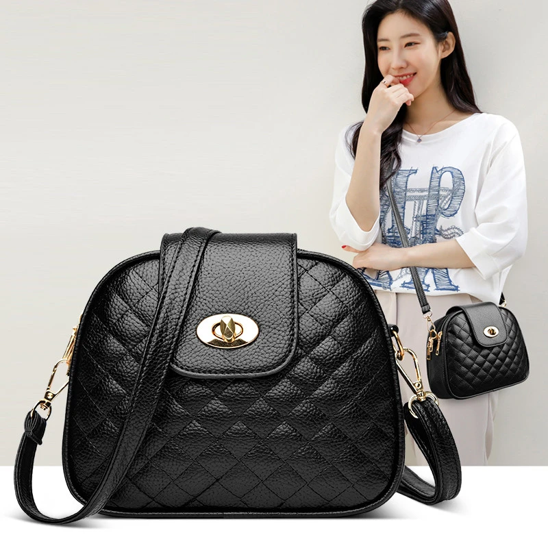 圆锁包百搭时尚肩包网红菱格女包春夏女士单肩黑色多层斜挎包