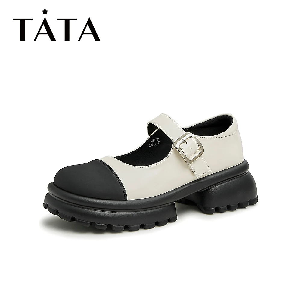 Tata他她圆头玛丽珍鞋厚底小皮鞋女JK鞋23春WEK02AQ3