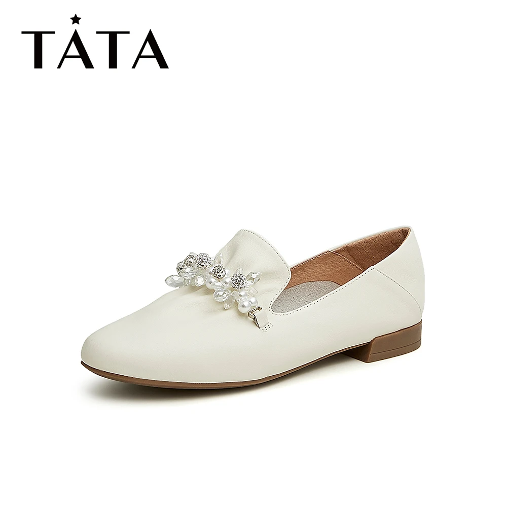 Tata/他她软面春时尚甜美纯色低跟百搭圆头浅口乐福鞋Y8YA1AA3