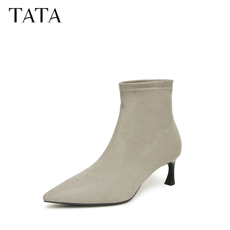 Tata他她商场同款气质尖头时装靴女靴高跟短靴冬季新款7QT40DD3