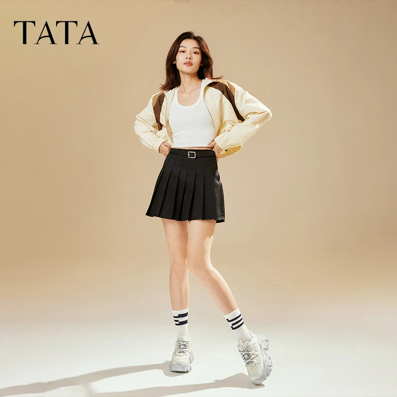 Tata他她撞色厚底老爹鞋女轻便休闲白色运动鞋2025冬新款WOG09CM3