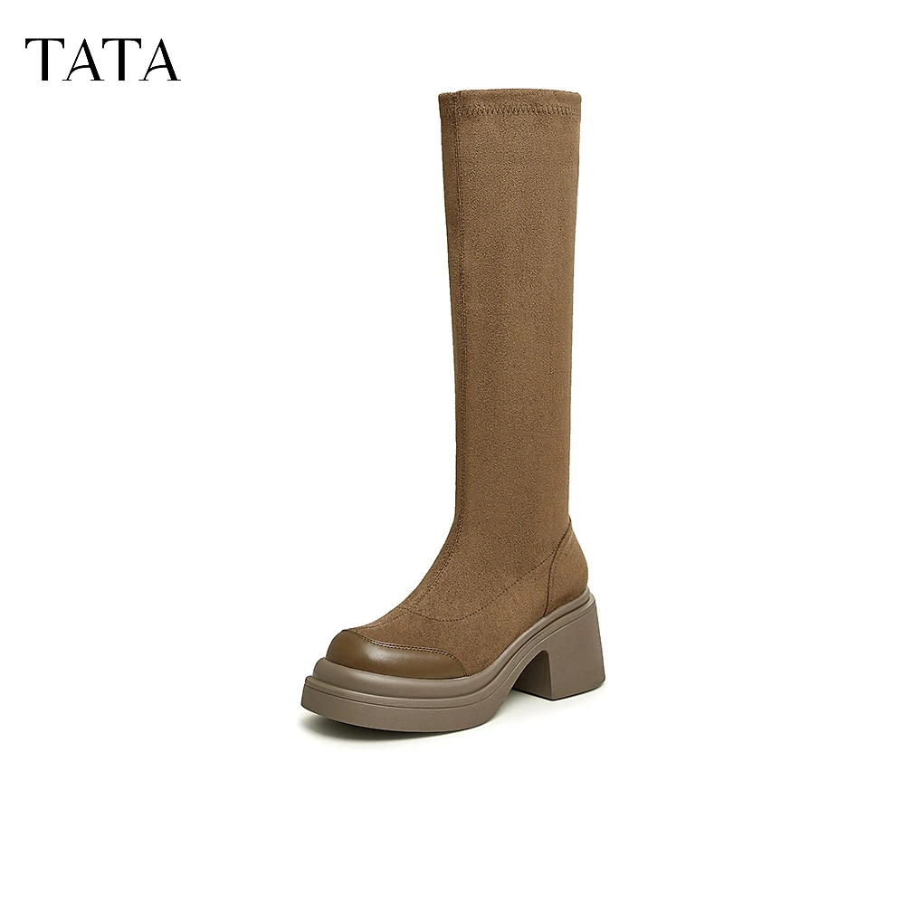 Tata/他她冬时尚休闲厚底圆头女靴新款WEC01DG3