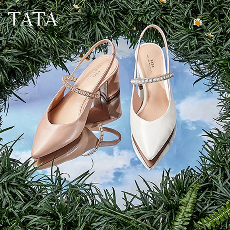 Tata他她高跟鞋包头粗跟凉鞋女复古单鞋夏新款百搭