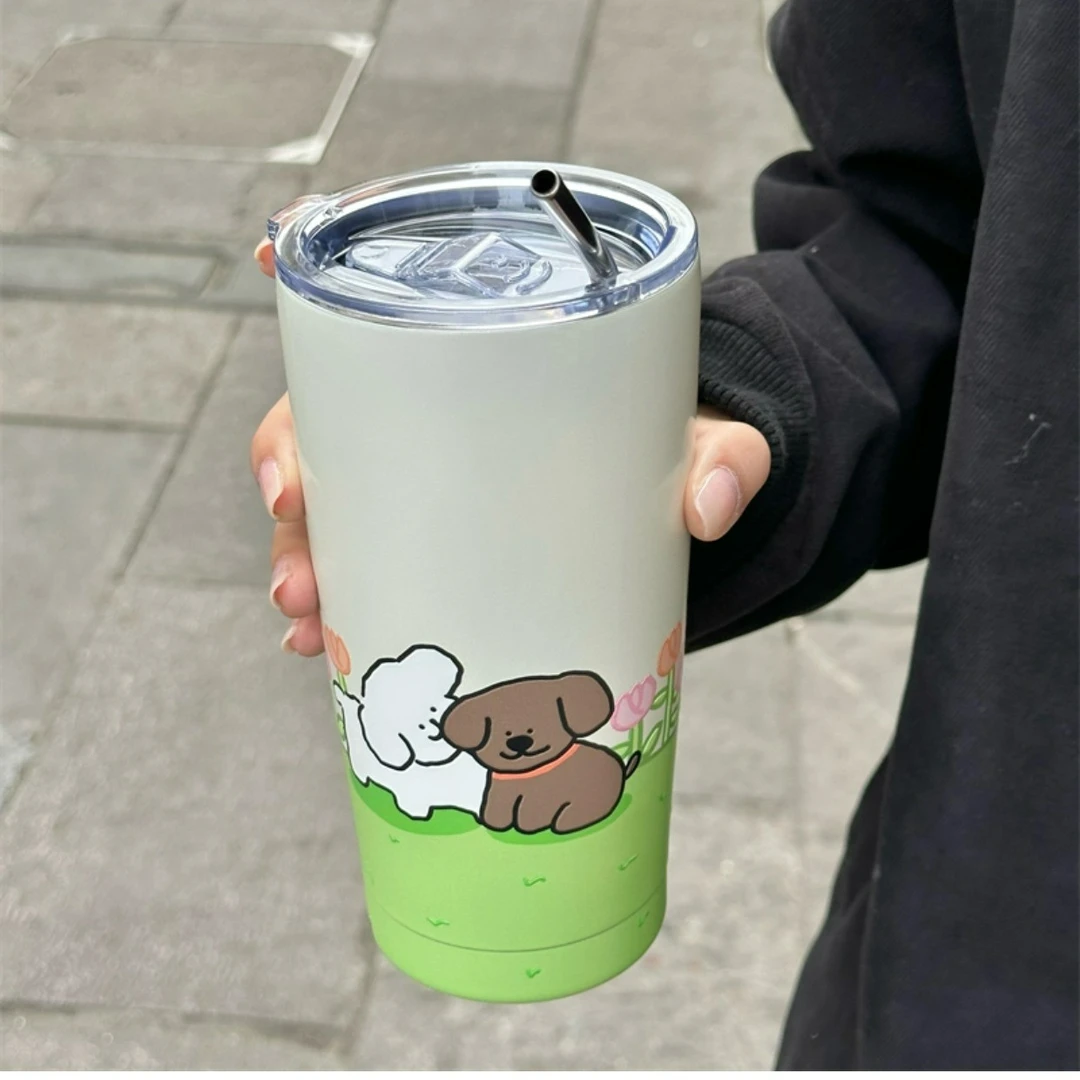 Ruafufu韩式卡通小狗情侣保温杯超大304不锈钢咖啡随行杯保温杯