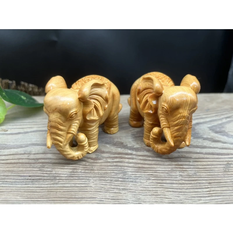 太行崖柏木雕大象手把件实木雕刻富贵吉祥小象汽车摆件办公桌装饰