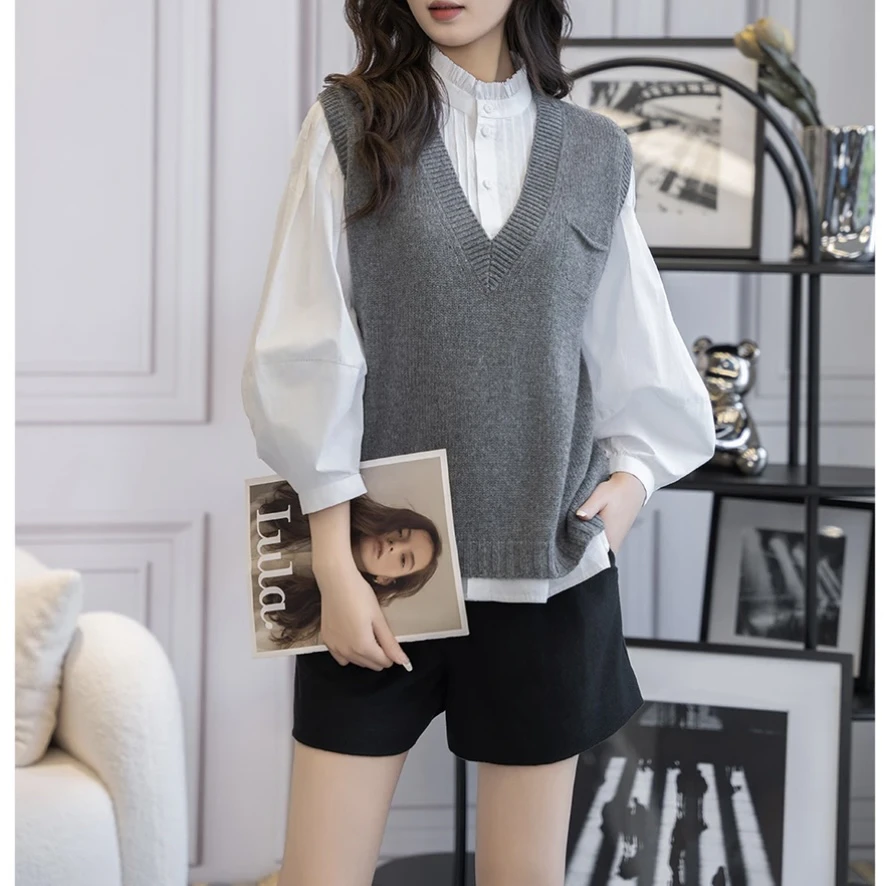 学院风百搭口袋马甲无袖针织羊马甲背心5399256