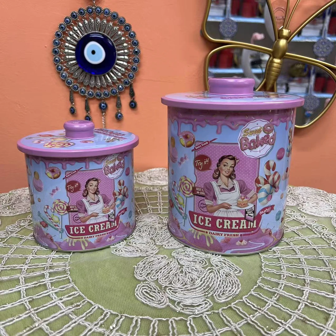 【孜咪冉好物】可爱大容量铁皮带盖母子款两件套收纳罐