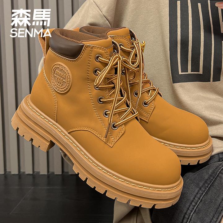 森马马丁靴情侣登山靴复古大黄靴时尚保暖户外厚底英伦风高帮保暖
