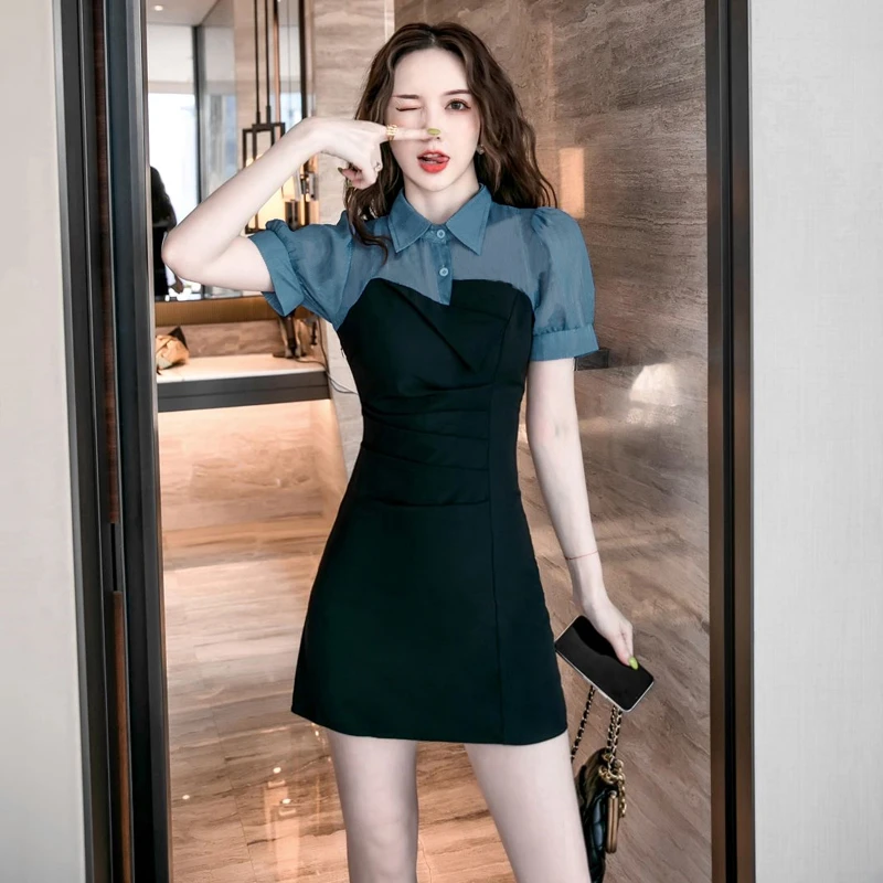 夏季2025年新款法式复古气质显瘦高级感连衣裙小众设计衬衫裙9546