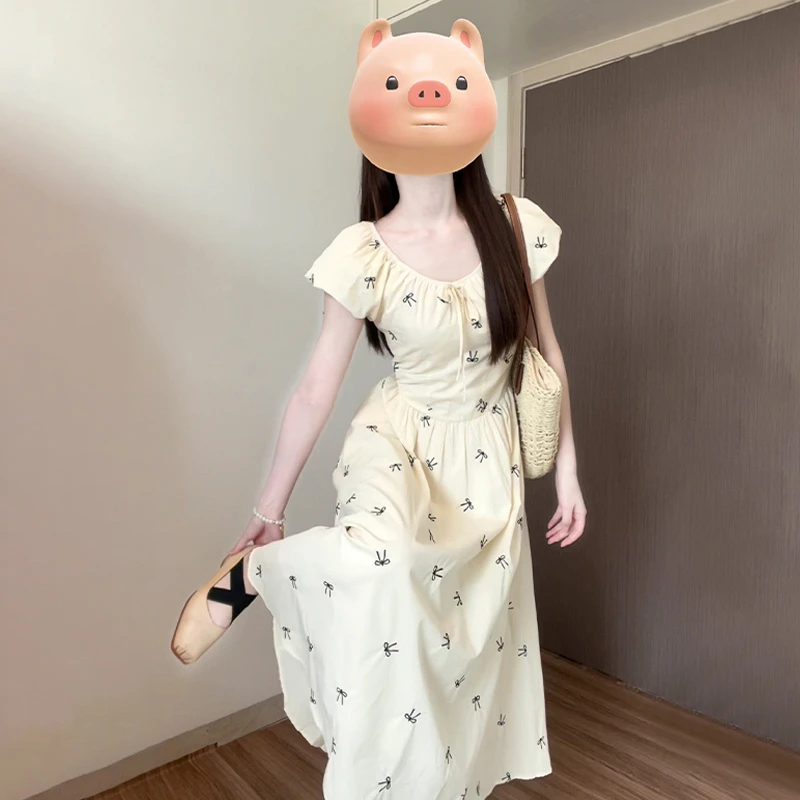 【有里布】泡泡袖连衣裙夏季2025新小个子收腰气质碎花1624