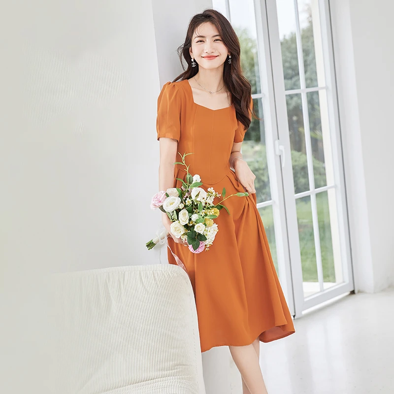 连衣裙2025年夏女新款高端收腰显瘦气质女神范赫本风中长裙子6835