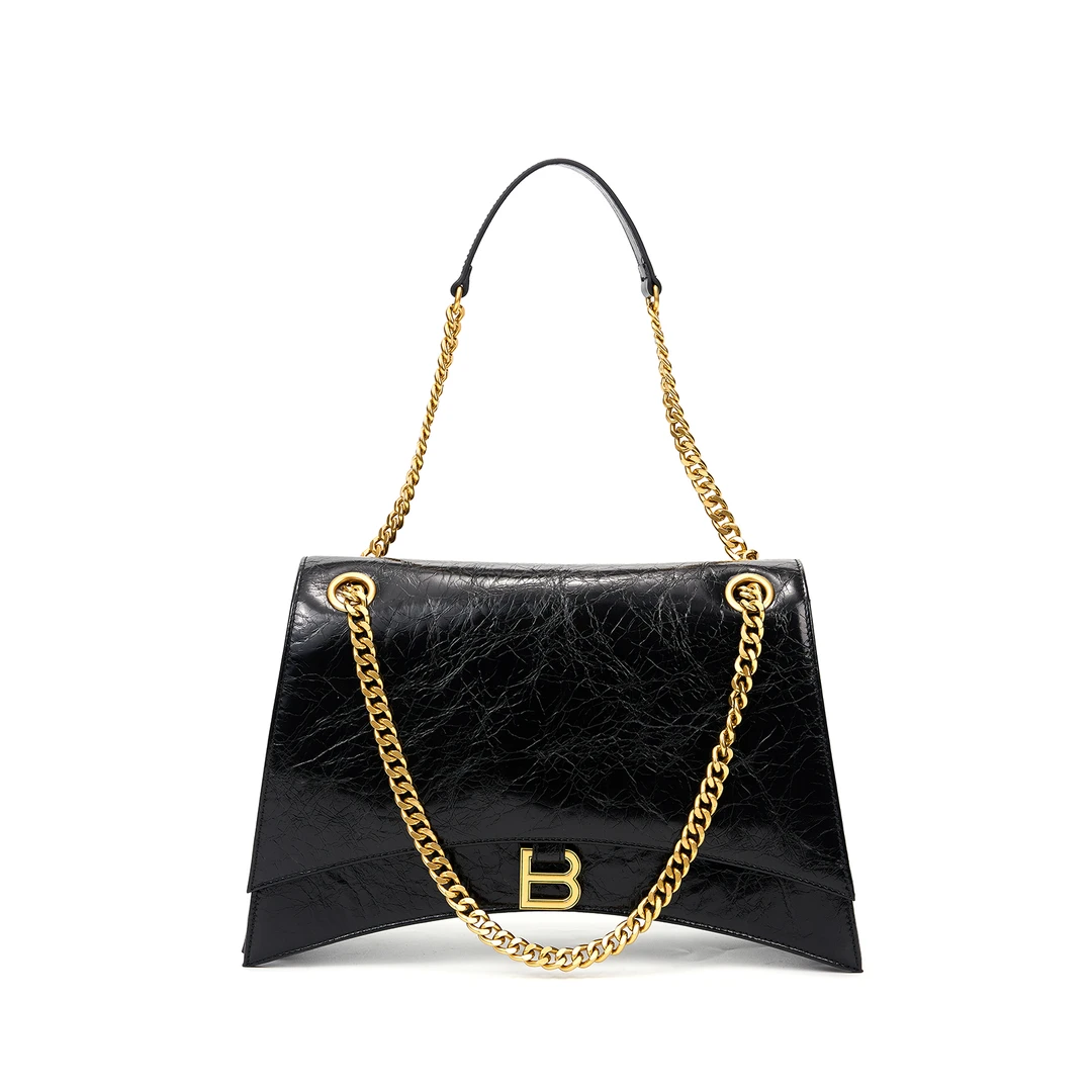 沙漏爆裂纹油蜡高级气质时尚百搭女士真皮链条单肩斜挎潮流简约包