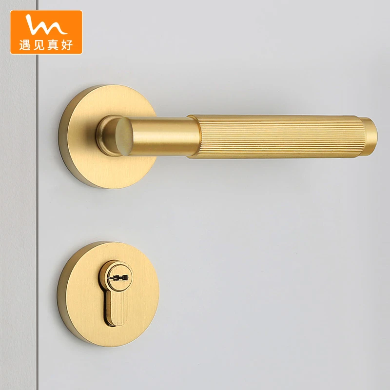 法式黄铜门锁卧室木门锁室内磁吸房门锁古铜色房间复古法式分体锁