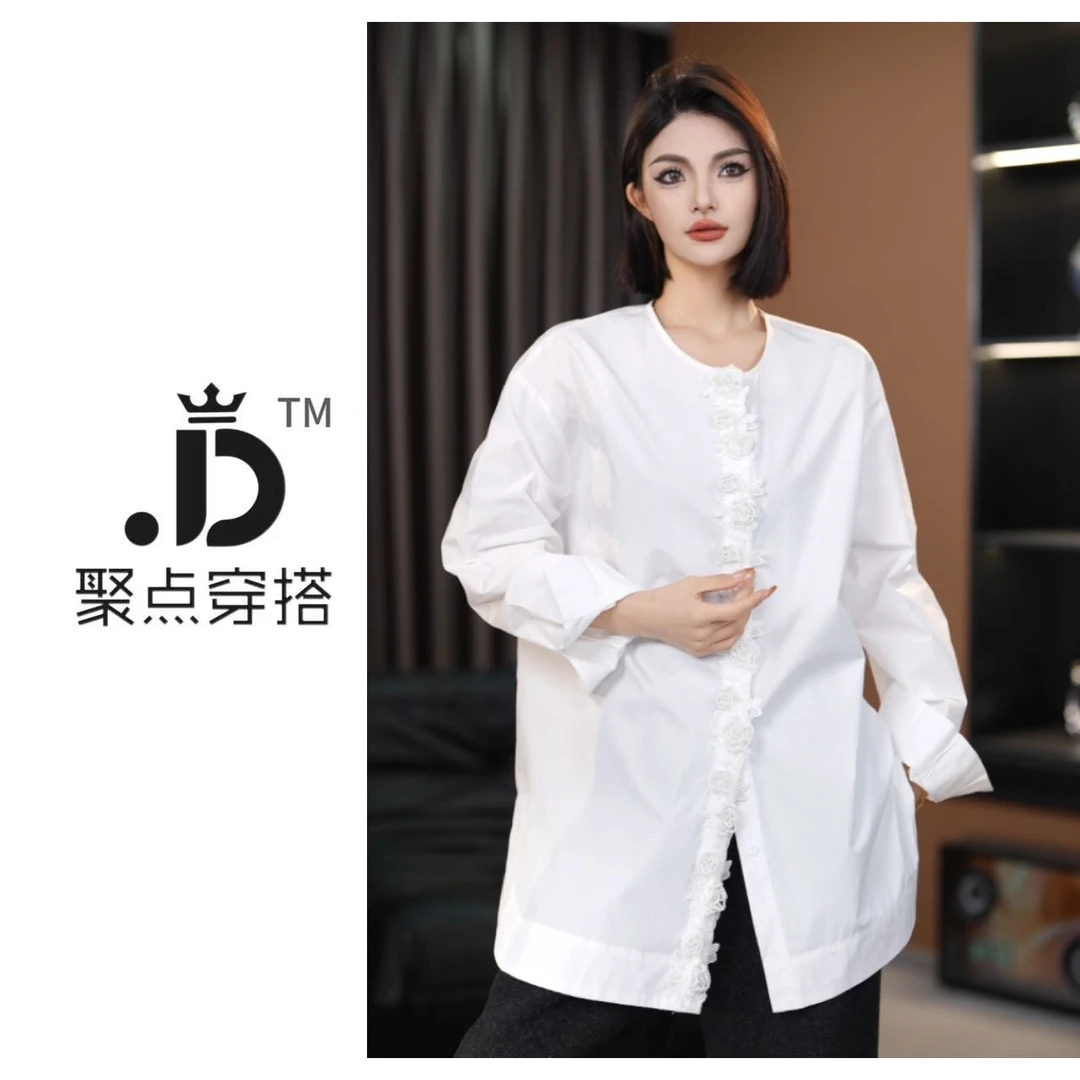 JUIDAN-【玫瑰衬衫】秋冬设计款玫瑰圆领刺绣衬衫8jd211289