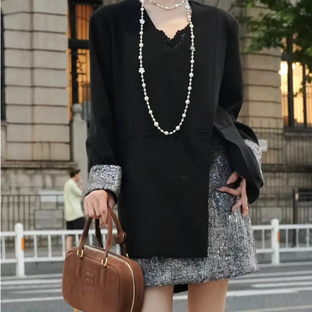 JUDIAN-【岁月年华】上衣v领下摆不规则上衣亮片8jd895105