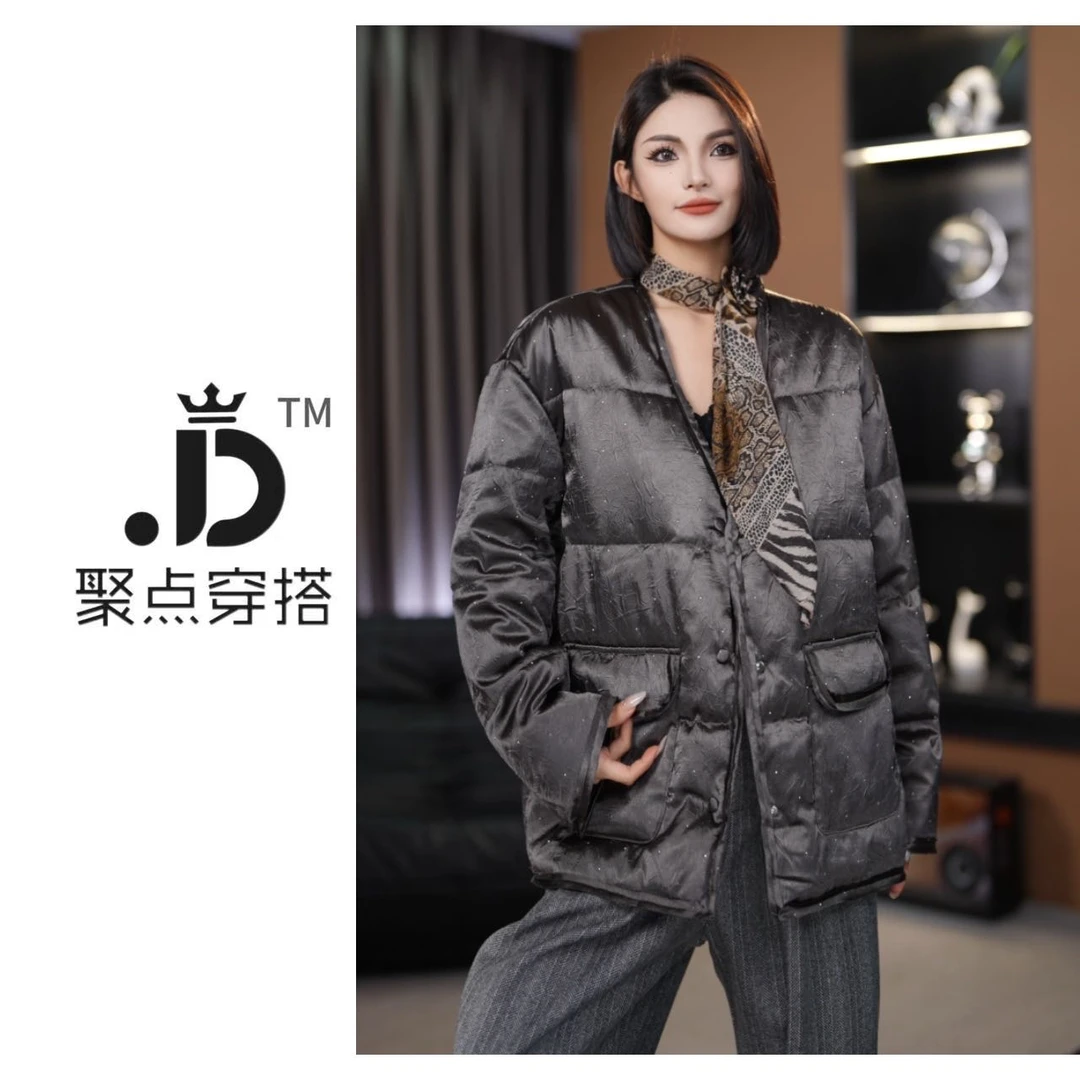 JUDIAN-【挪威星空】冬款加绒v领细闪羽绒上衣8jd766234