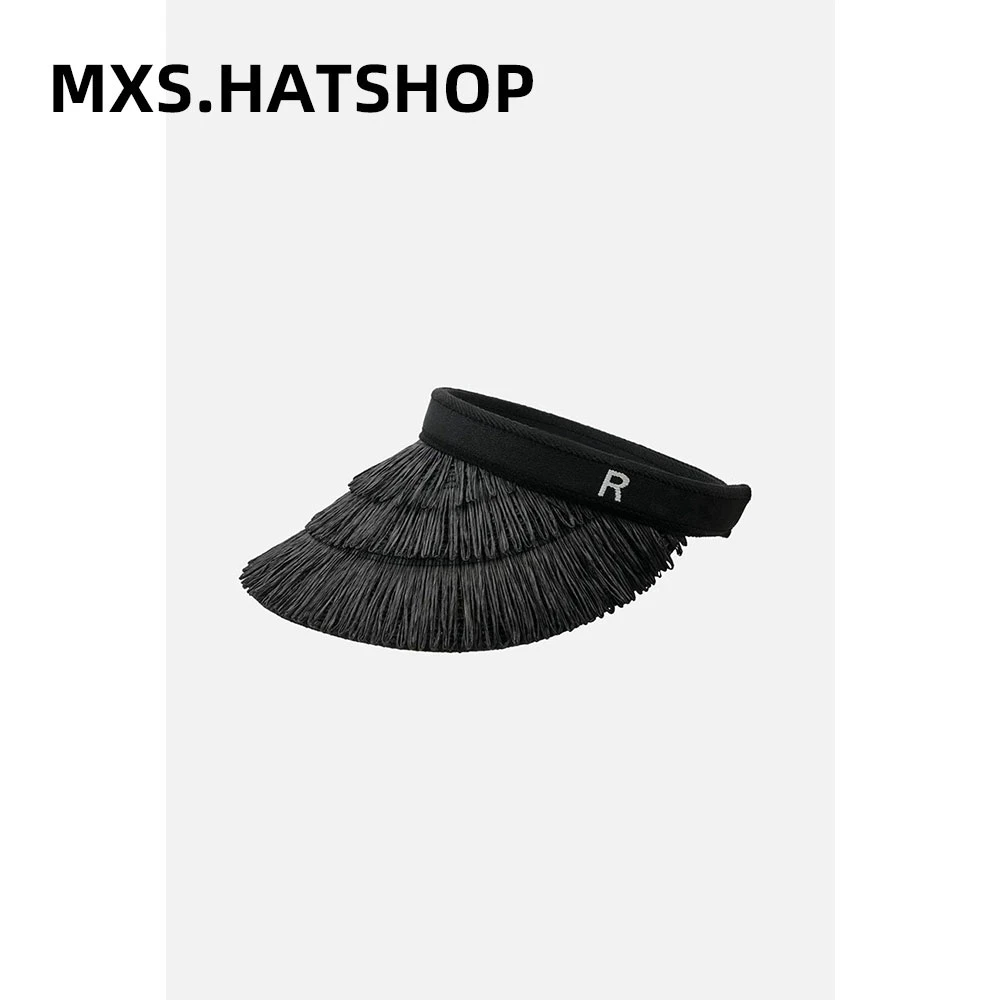 春夏新款R字母防晒空顶帽女休闲出游遮阳帽ins韩国百搭发箍式草帽