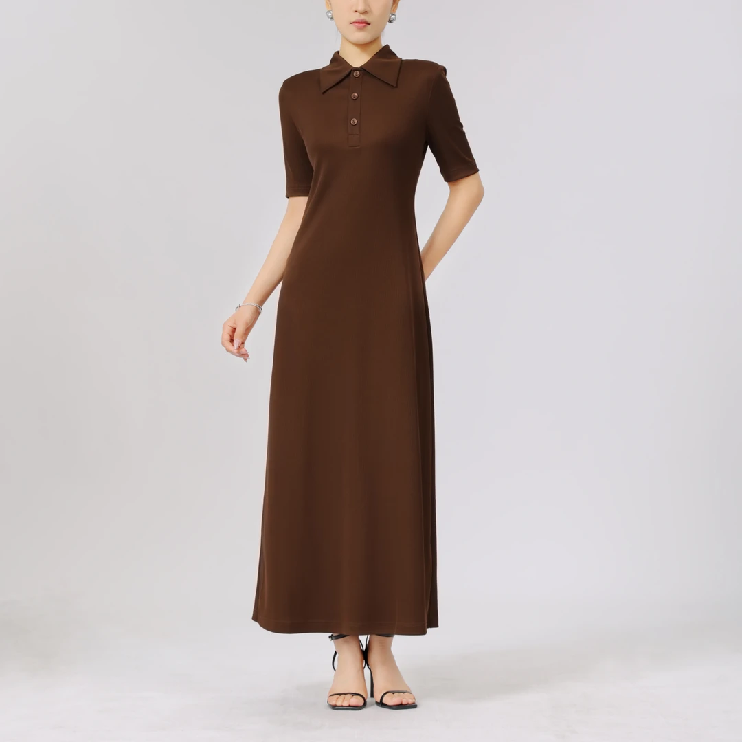 AMASS/阿玛施 新款时尚百搭显瘦垂坠感中长款衬衫领连衣裙550030