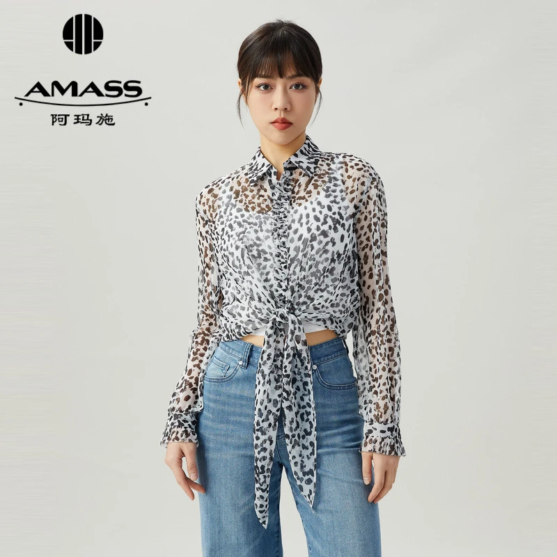 AMASS/阿玛施 复古微透长袖绑带衬衫5300285