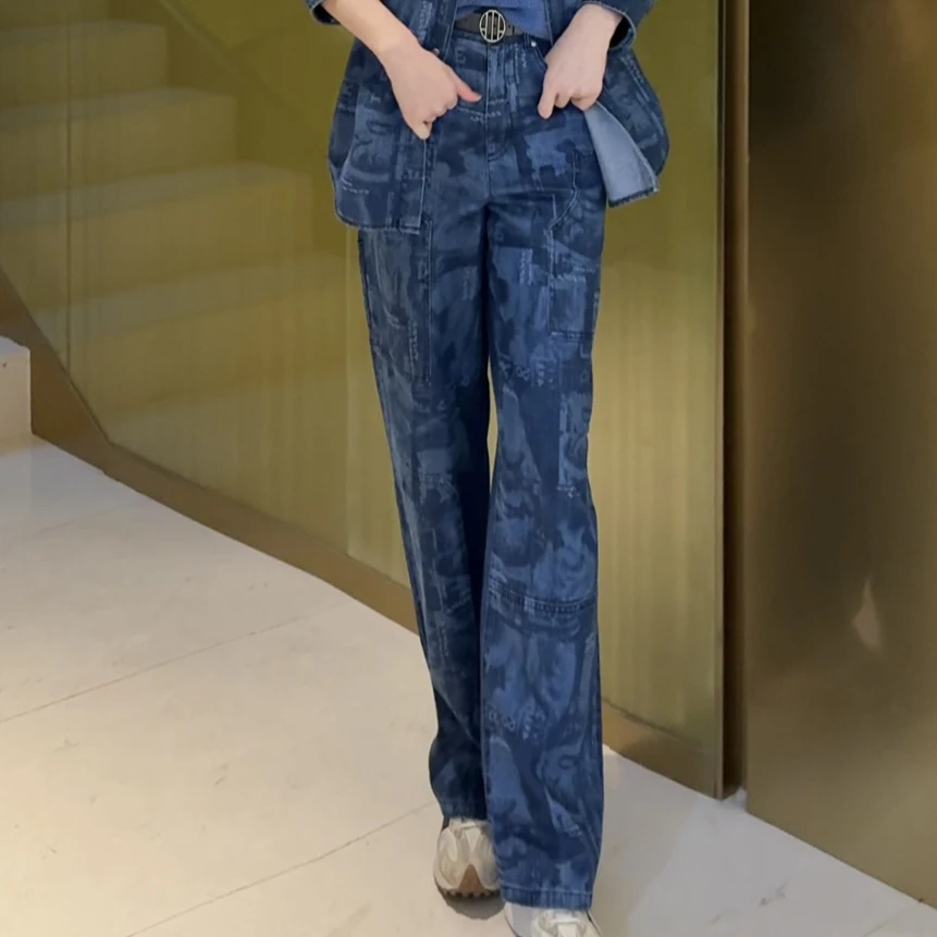 AMASS/阿玛施 早春新款复古宽松显瘦水高腰直筒牛仔裤5100475