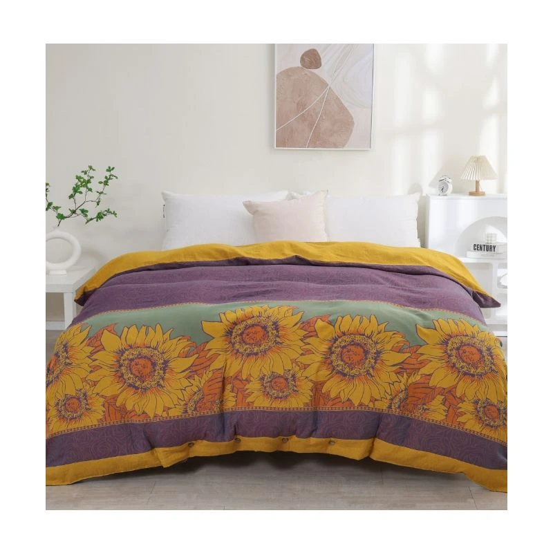 【被罩】独版简约款200*230纯棉纱布加大被罩   向日葵