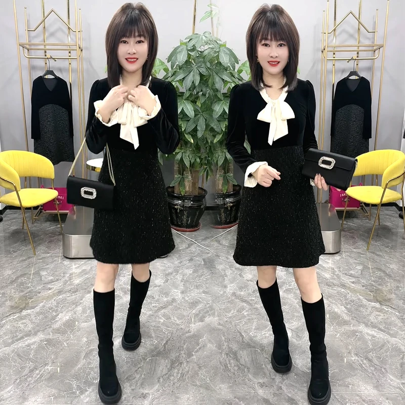 黑色轻奢高端气质洋气高贵上档次打底内搭秋冬高级感连衣裙子女装