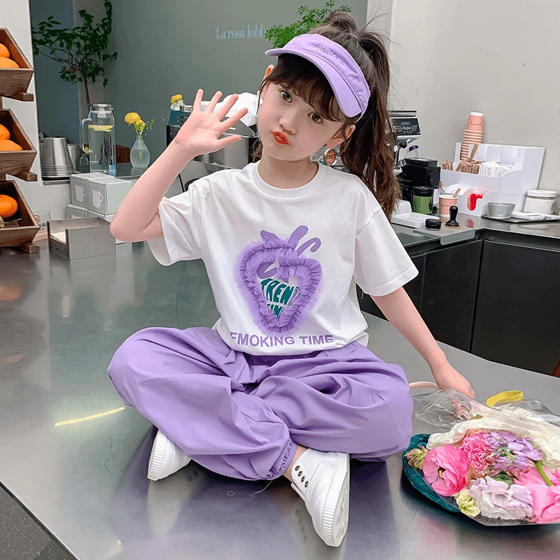 女童夏装2024新款洋气时髦套装中大童韩版休闲儿童夏季短袖两件套