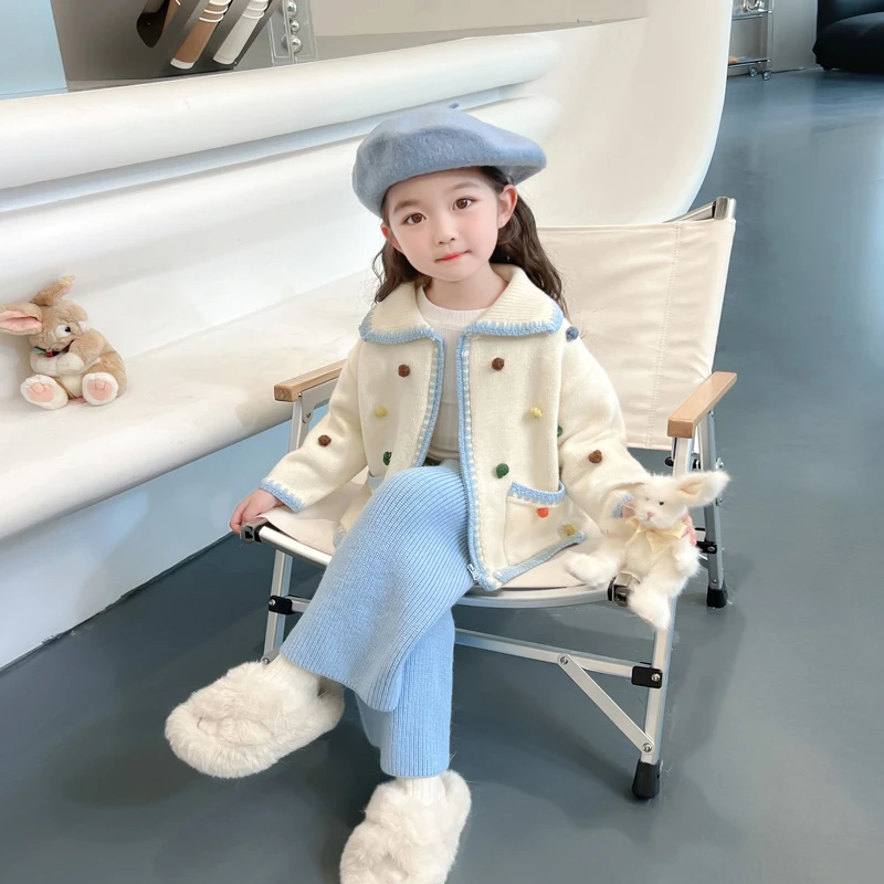 女童套装秋冬2024新款儿童洋派秋装毛衣针织女宝宝秋季时髦两件套
