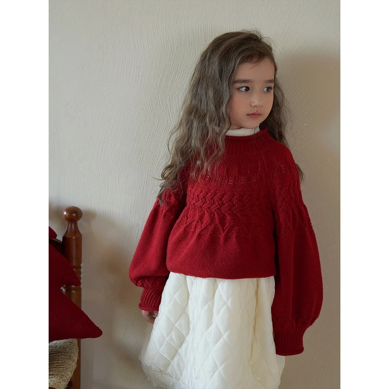 女大童红色毛衣秋冬季新款儿童韩版上衣宝宝洋气百搭女童针织衫