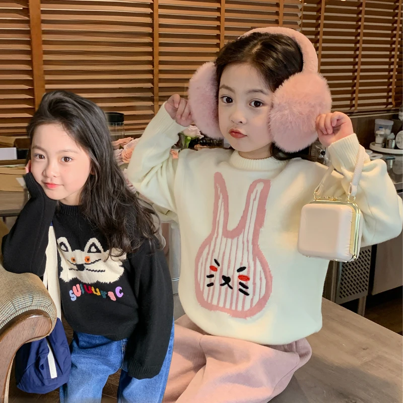 Loving Duck/爱萌鸭女童卡通毛衣秋季套头洋气上衣女宝宝儿童百搭