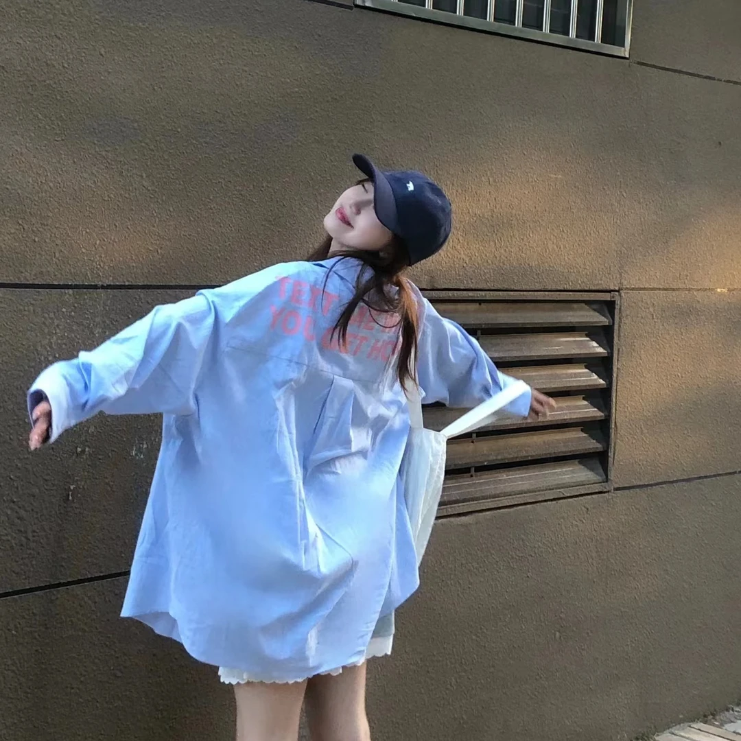 美式复古蓝色条纹衬衫女款夏季薄款宽松慵懒风长袖防晒上衣外套潮