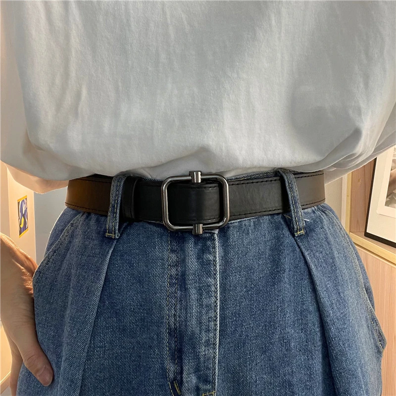 韩国百搭男女无孔简约皮带潮免打孔时尚ins收腰裤带学生休闲腰带