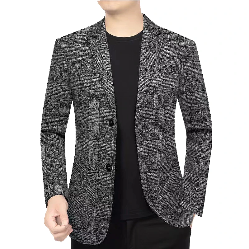 春秋休闲西服爸爸外套男士高档中青年商务百搭便西男装中老年格子