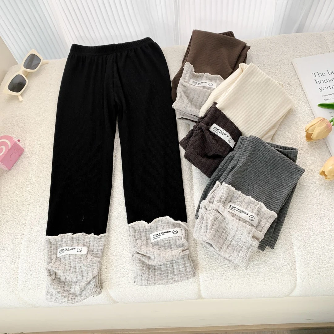 2025春款儿童韩版时髦打底裤女童洋气拼接休闲裤宝宝舒适高弹裤子