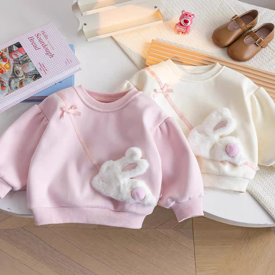 女童宽松兔子卫衣加绒洋气休闲保暖上衣秋冬新款