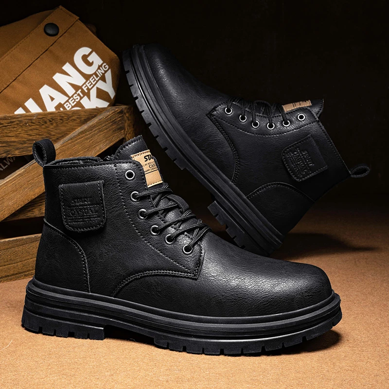 潮路行男鞋2024冬季新款男士百搭马丁靴潮鞋英伦风秋冬工装鞋