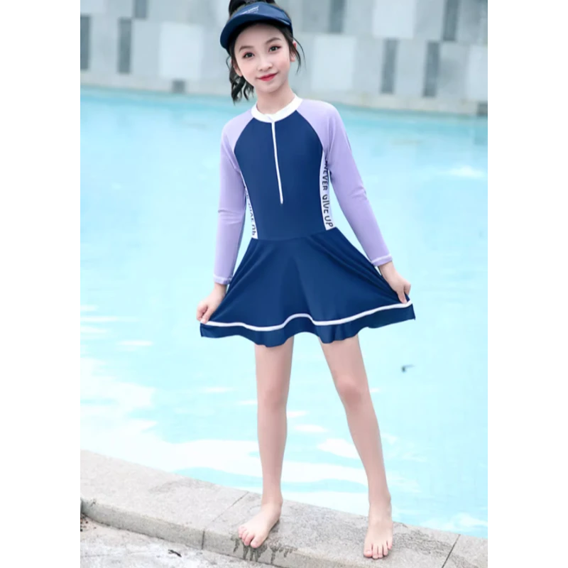 【欢欢优选】32626儿童泳衣女童2023新款长袖连体专业泳装游泳衣