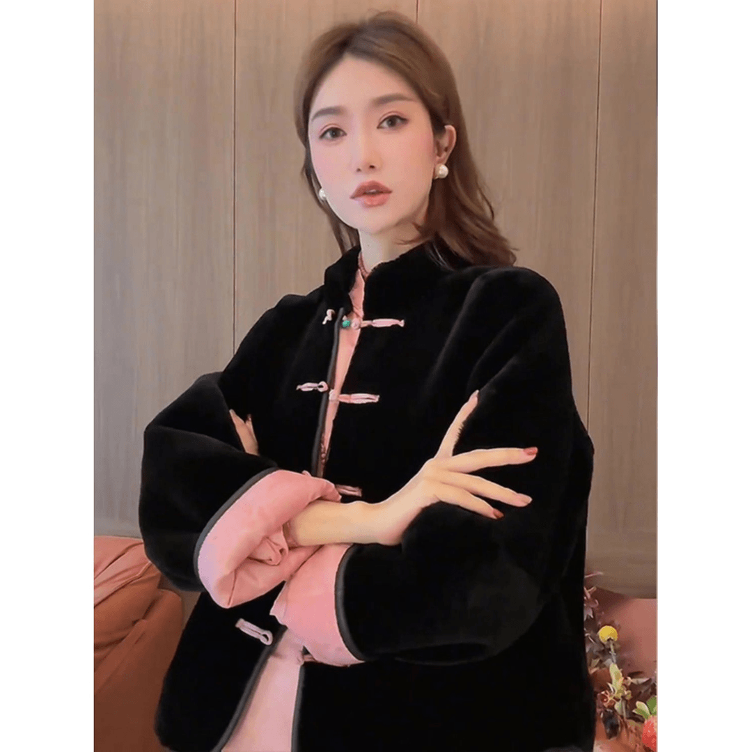 中式国风唐装丝绒黑色盘扣衬衫复古冬季上衣2023外套新款小衫外穿