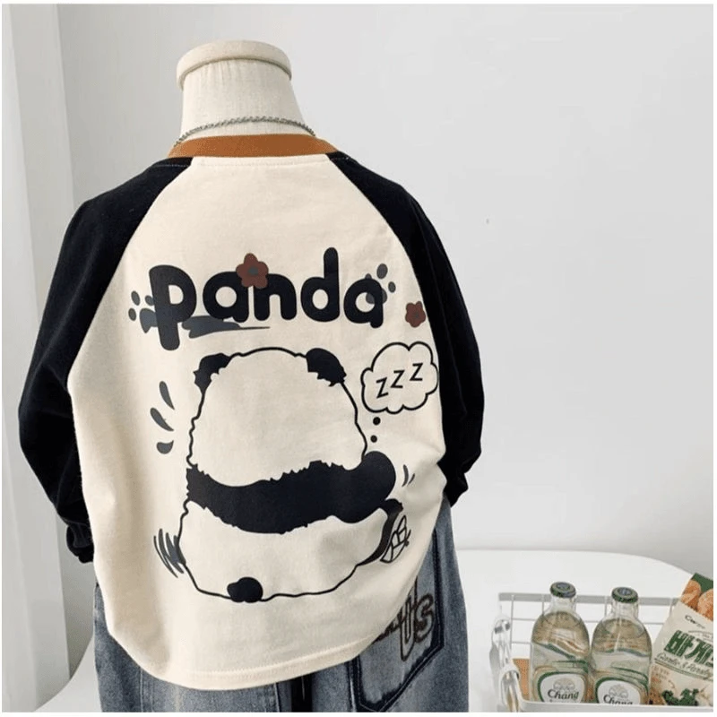 男童纯棉T恤2024秋季新款儿童圆领卡通插肩袖打底衫长袖小童休闲t