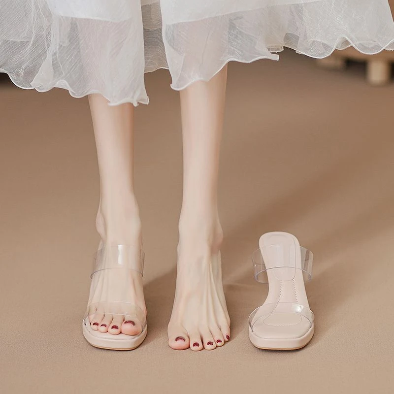 防水台踩屎感透明水晶高跟鞋女新款粗跟百搭柔软Q弹凉鞋外穿厚底