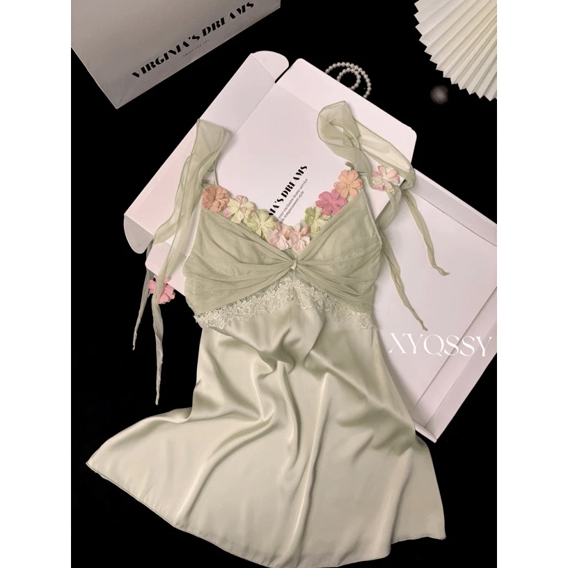 法式性感睡衣女新款夏季纯欲风A裙带胸垫露背简约吊带睡裙家居服