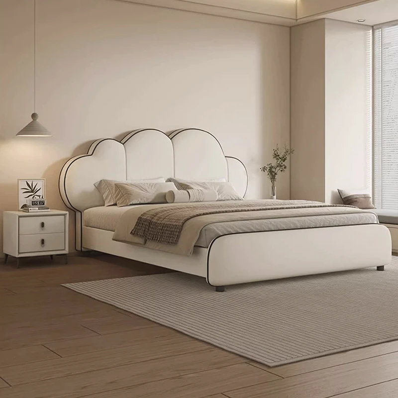 奶油风云朵皮床法式轻奢风储物软包双人床现代简约主卧室大床