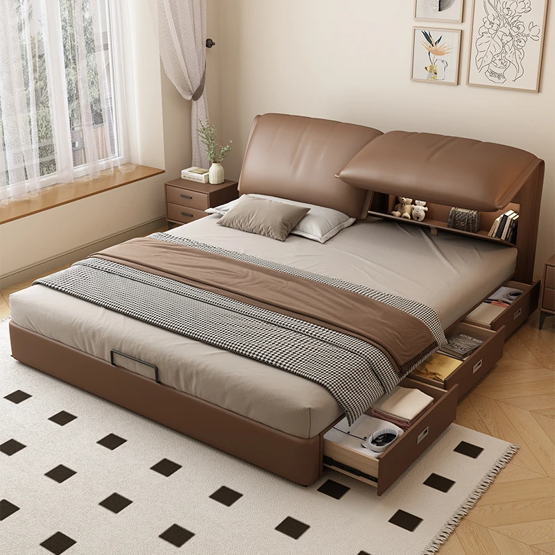 大象耳朵皮床多功能收纳高箱储物现代简约主卧双人床复古床家用