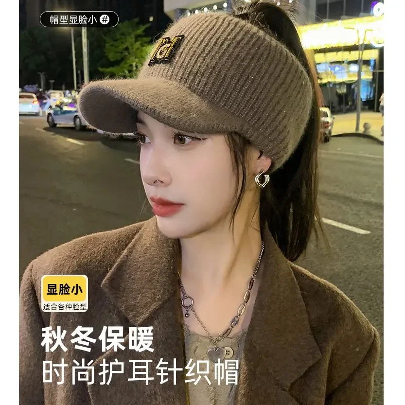 秋冬季保暖护耳针织鸭舌帽子2023年新爆款女韩版ins空顶棒球帽潮