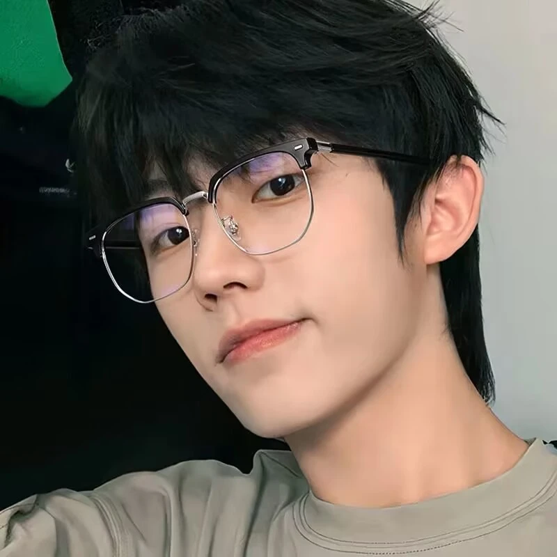 半框眼镜男款潮近视斯文败类理工男痞帅眼镜框眼睛潮防蓝光平光